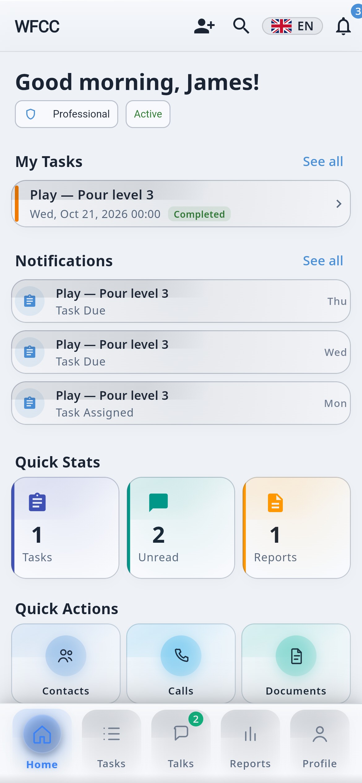 WFCC home screen on Android