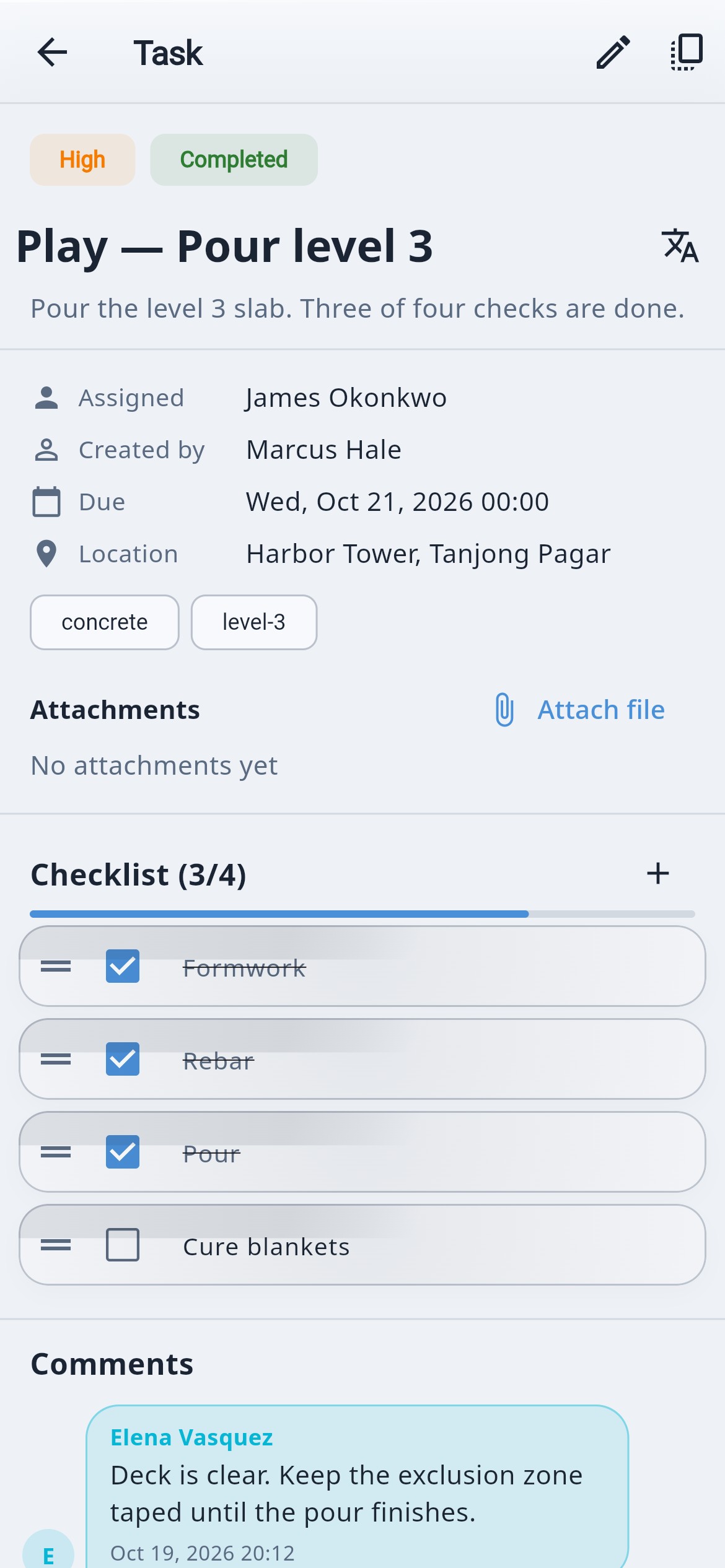 WFCC task with a checklist